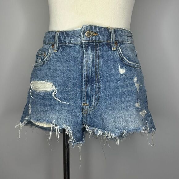 Zara- Blue "The HW Short" Ripped Jean Shorts with Frayed Edges